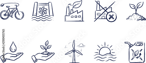 Bild auf Leinwand Set of environmental sustainability and green energy icons with sustainability e