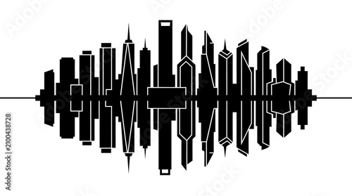 City skyline sound wave graphic modern urban audio visualization