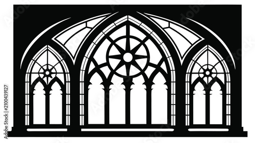 Tableau sur toile Black and white vector illustration of elaborate gothic arched featuring detaile