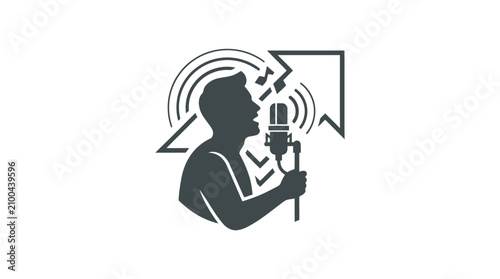 Photos Man Speaking into Microphone Silhouette Icon.
