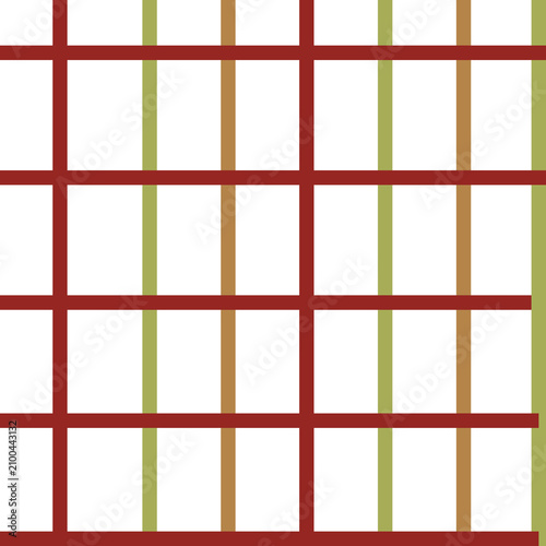 Seamless rustic plaid pattern featuring red, green, and mustard grid lines on a white background. A cozy farmhouse style design suitable for fabric, textiles, kitchen decor, tablecloths, wallpaper, wr