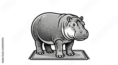 Canvas Print Cartoon illustration of a hippopotamus standing.