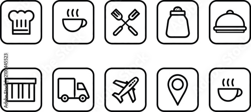 Icon vector, hospitality set featuring food travel service symbols