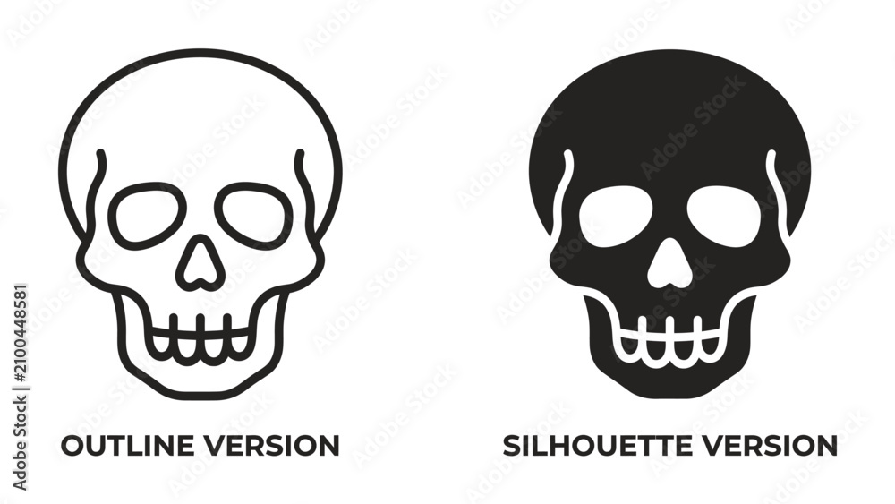 Obraz premium Skull Icon Set: A set of two skull icons, one as an outline and the other as a silhouette, symbolizing danger, mortality, or a warning.