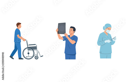 Medical Professionals Set with Healthcare Workers and Clinical Equipment Illustrations