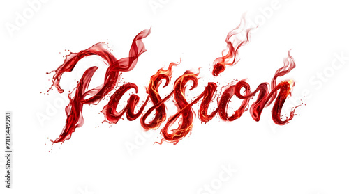Red Passion Text with Dynamic Liquid Splashes and Burning Fire Flames Effects for Emotional and Energetic Graphic Design