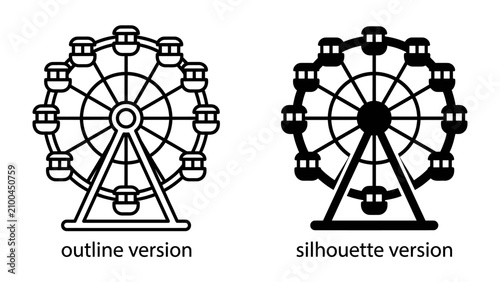 фотографія Ferris Wheel Icon: Two Ferris wheel icons, one as an outline and the other as a silhouette, presented side-by-side for versatility in design projects, representing amusement and entertainment