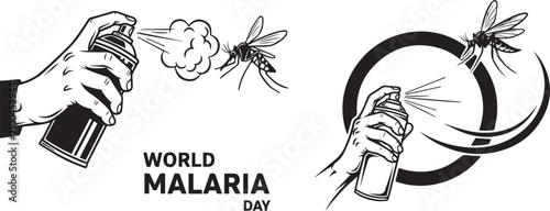 Tableau sur toile Hand spraying insect repellent to kill mosquitoes for malaria prevention