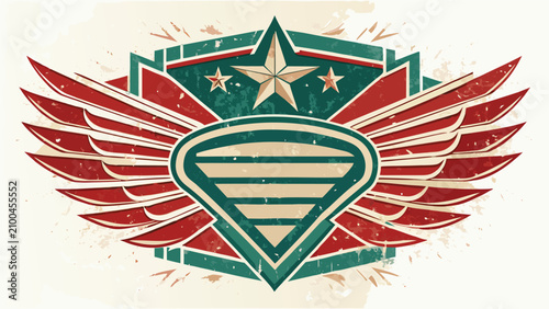 Картината върху платно Vintage style emblem with wings and stars insignia ornamental decorative illustr