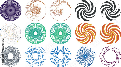 Obraz na płótnie Abstract Spiral Ornament Collection with Swirl Circles, Spirograph Patterns, Rot