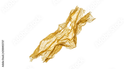 Floating Golden Crumpled Tissue Paper with Organic Texture Isolated on White Background for Elegant Graphic Design