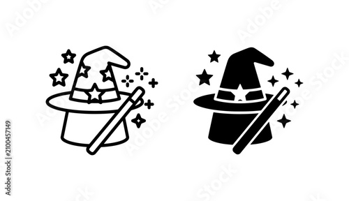 Canvastavla Magic Hat and Wand Icons, Fantasy Wizardry Symbols, Enchantment and Illusion Vec