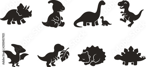 Foto Cute Dinosaur Silhouette Collection Set with Prehistoric Animal Characters and C