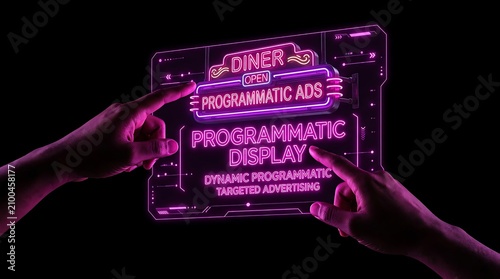 Neon Digital Interface Display for Programmatic Advertising Concepts.