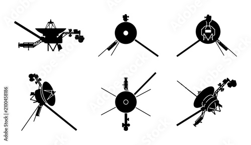 Foto Space Probe Vector Icons, Satellite Silhouettes, Cosmic Exploration Symbols, Sci