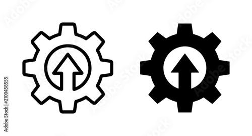 Gear with Upward Arrow Icons, Mechanical Progress Symbols, Engineering Development Graphics, Industrial Growth Concepts
