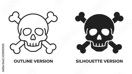Quadro su tela Skull and Crossbones Icon: A stark depiction of the iconic skull and crossbones symbol, presented in both outline and silhouette versions, symbolizing danger or death