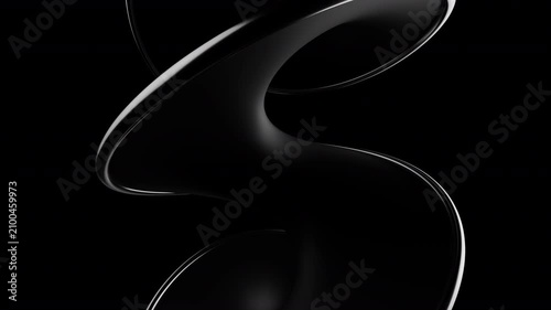 Minimalist dark mode motion graphic template. Looping animation of glossy black twisted geometry. 3d rendering not AI