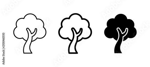 Tree Icons Set: Outline, Filled Outline, Solid Black Vector Graphics for Nature and Ecology Themes