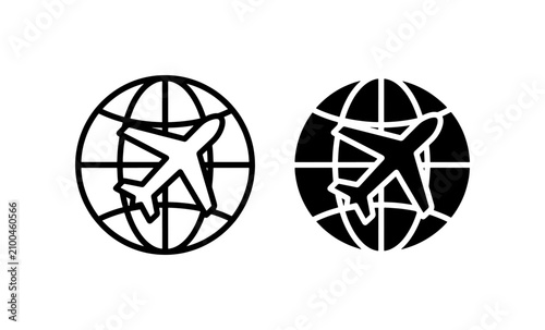 Global Travel Icons, Airplane and Earth Vector Graphics, Worldwide Flight Symbols, International Journey Icons