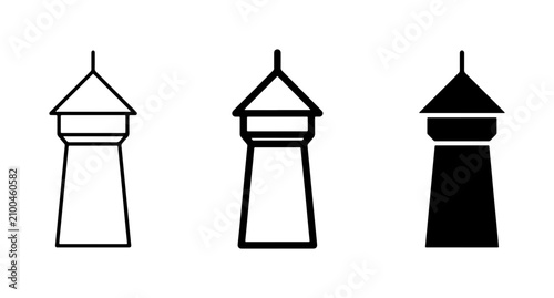 Water Tower Icons, Simple Line Art and Silhouette Symbols for Architecture and Infrastructure Graphics