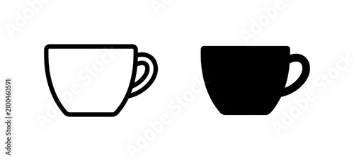 Two Coffee Cups, Outline and Solid Fill Vector Icons, Simple Beverage Symbols for Cafes and Restaurants
