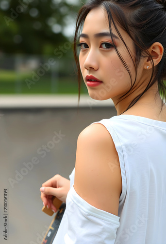 Young asian woman with dark...