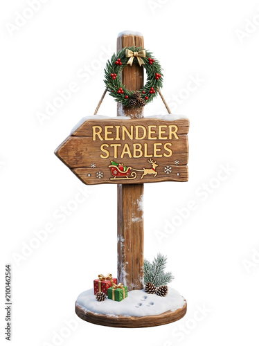 Festive 3D Reindeer Stables Directional Signpost