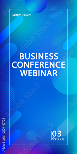 Abstract business conference webinar template banner on blue gradient background. Vertical social media story layout with text frame, geometric shape and corporate poster design.