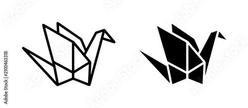 Origami Crane Icons, Geometric Paper Bird Vector Art, Minimalist Symbol Design