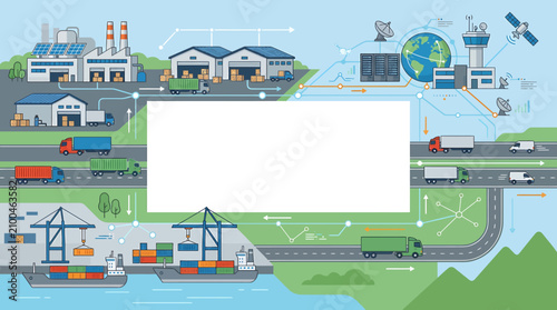 Illustration of template for global logistics supply chain network with blank space for text.