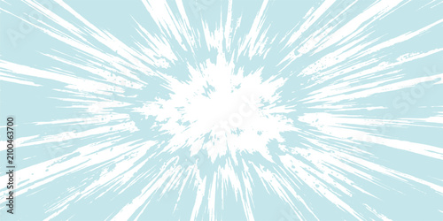 Fotografie Explosion of white light in a light blue background with radial brush strokes cr