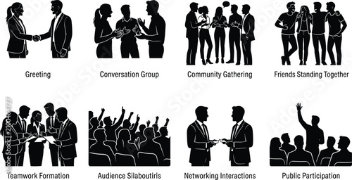 Tableau sur toile Collection of professional business silhouettes representing teamwork, networkin