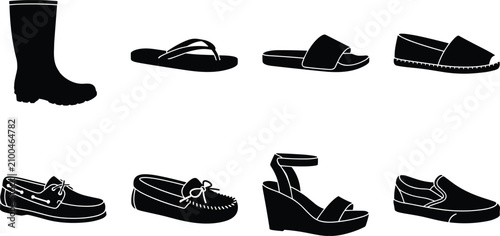 Foto Collection of various footwear silhouettes including boots, sandals, loafers, an