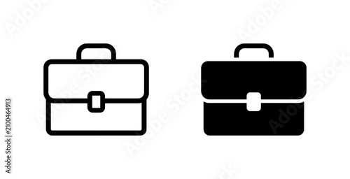 Two Briefcase Icons: Outline and Solid Fill, Business Travel and Work Essentials, Professional Accessory Graphics