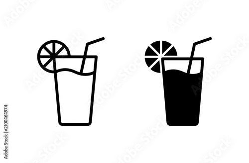 Refreshing Drink Icons: Two Vector Styles, Lemon Garnish, Straws, Clear Glassware, Beverage Graphics