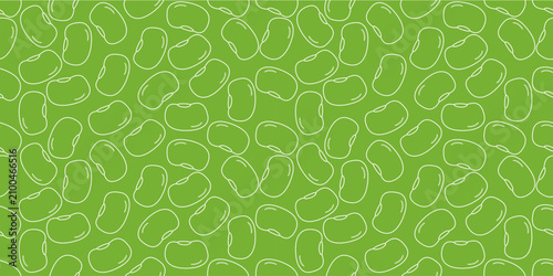 White Edamame Bean. Edamame Bean Outline Seamless Pattern. Monochromatic Fresh Food Illustration. Edamame Bean Outline Seamless Pattern on Green Background.