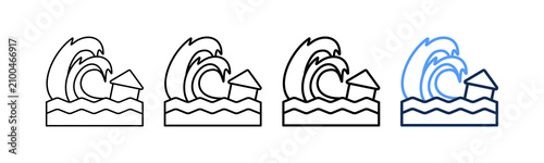Tableau sur toile Tsunami Wave Icon Different Style Outline Collection Set