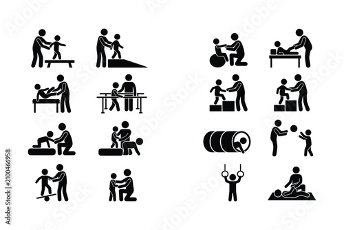 Physical Therapy Rehabilitation Icons.