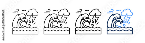 Tableau sur toile Storm Surge Icon Different Style Outline Collection Set
