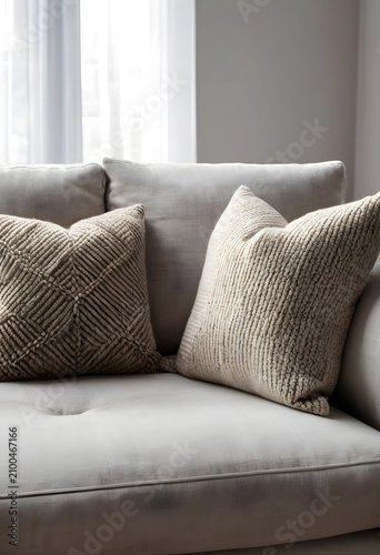 Neutral toned sofa with two...