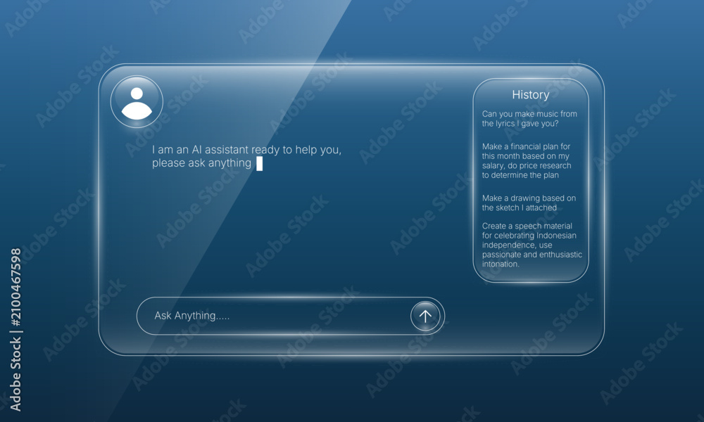 Obraz premium Glassmorphic AI chatbot assistant user interface prototype design template