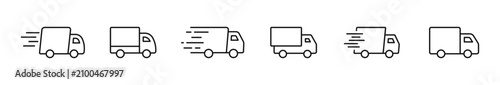 Delivery Truck icon set. Express delivery icons in line style. Editable web icons fast shipping truck, free delivery, logistic trucking. Vector illustration.