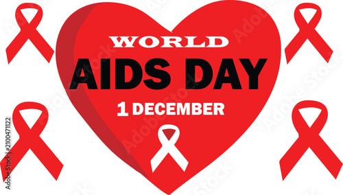 Red Ribbon Heart in Caring Hands World AIDS Day Awareness Artwork