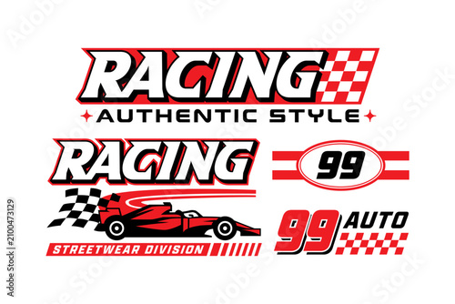 Auto racing logo, racing badge with streetwear y2k style. y2k logo collection for branding mockups, digital design concepts, streetwear prints. Industry and brands logotypes. Vector graphic set