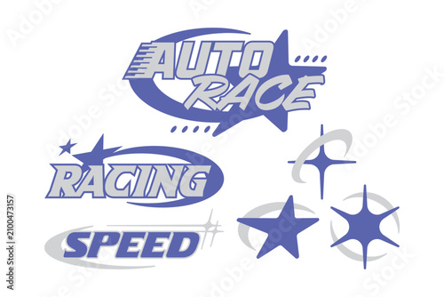 Auto racing logo, racing badge with streetwear y2k style. y2k logo collection for branding mockups, digital design concepts, streetwear prints. Industry and brands logotypes. Vector graphic set