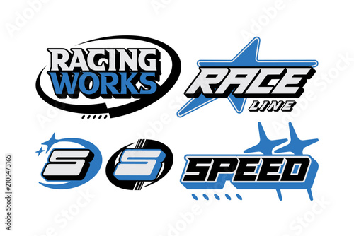 Auto racing logo, racing badge with streetwear y2k style. y2k logo collection for branding mockups, digital design concepts, streetwear prints. Industry and brands logotypes. Vector graphic set
