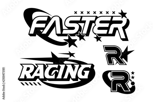 Auto racing logo, racing badge with streetwear y2k style. y2k logo collection for branding mockups, digital design concepts, streetwear prints. Industry and brands logotypes. Vector graphic set