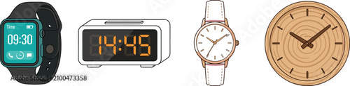 Картината върху платно Timekeeping Devices Collection Featuring Smartwatch Digital Alarm Clock Wristwat