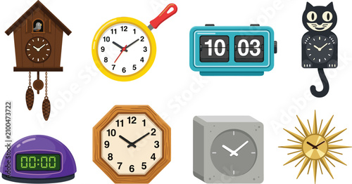 Canvas Print Clock Collection Featuring Cuckoo Clock Frying Pan Clock Flip Clock Cat Clock Di